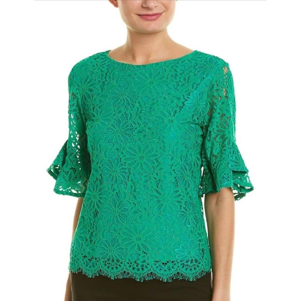 Nanette Lepore Emerald Green Lace Bell Sleeve Blouse size Medium